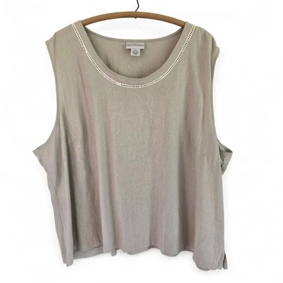 Anna Maxwell Womens Tan 2-Piece Twin Set Shirt & Tank Top Linen Blend 5X - Picture 2 of 16